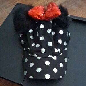 Disney Black and Silver Polka Dot Hat with Red Bow